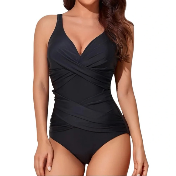 NWT Women’s Tummy Control Summer Swimsuit Adjustable Straps Retro Ruched Vintage - Picture 1 of 7